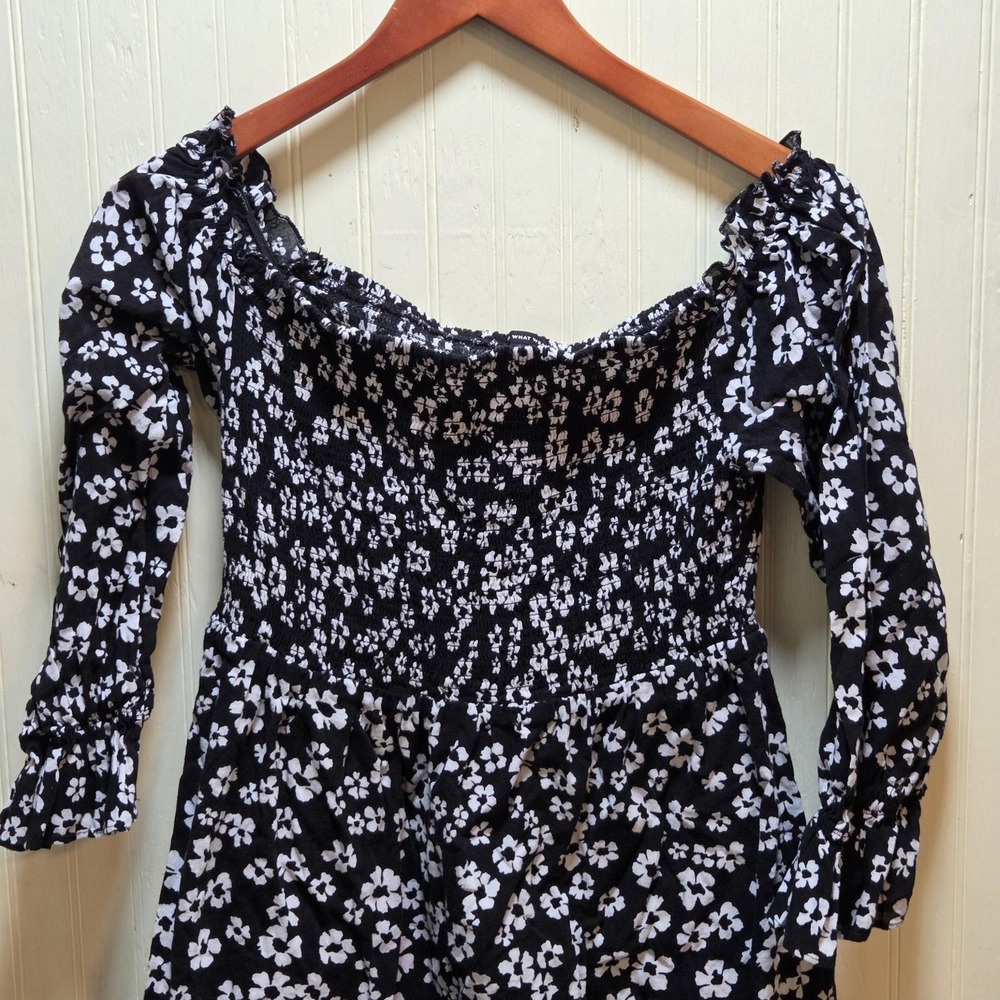 Who‎ What Wear Dress Womens Medium Black Floral Off Shoulder Fit & Flare Midi